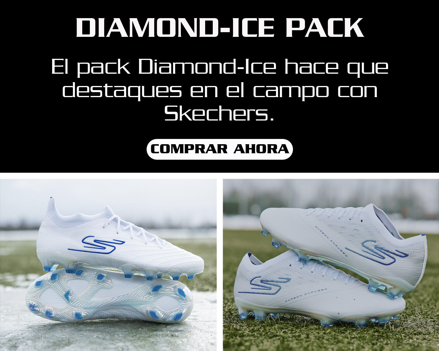 DIAMOND-ICE PACK. The clean, all white Diamond-Ice pack, make you stand out on the pitch in Skechers